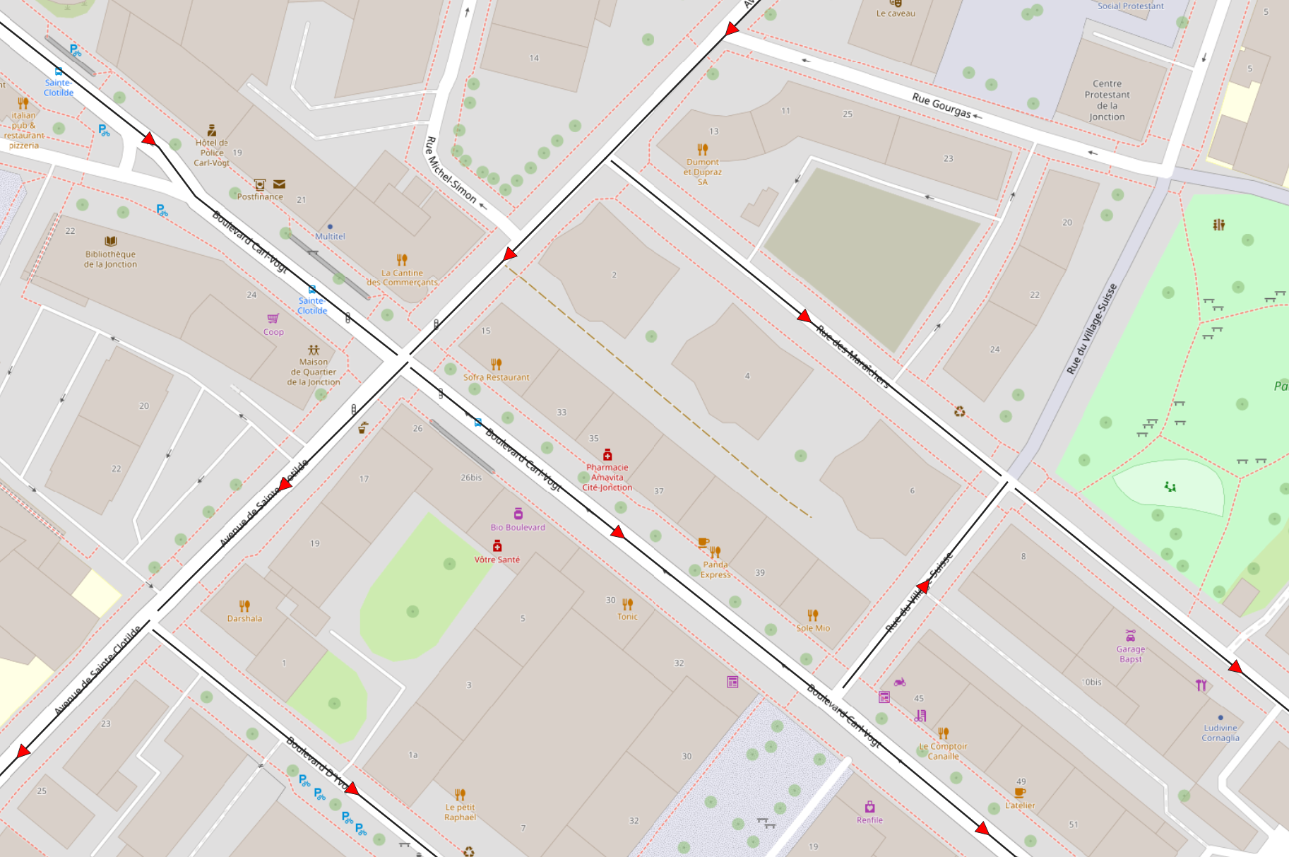 Example of a network with unconnected lines (black arrows).